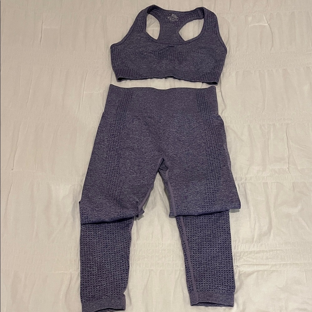 Purple Textured Sports Bra and Leggings Set